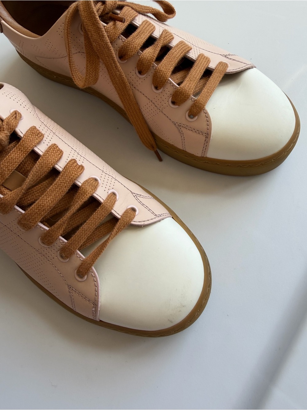 Burberry Leather Colorblock Pattern Sneakers Pink White Tan Brown 38 or 8 women - Picture 4 of 11